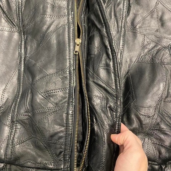 Vintage y2k 90s collared a-2 aviator black leather jacket - Picture 2 of 4